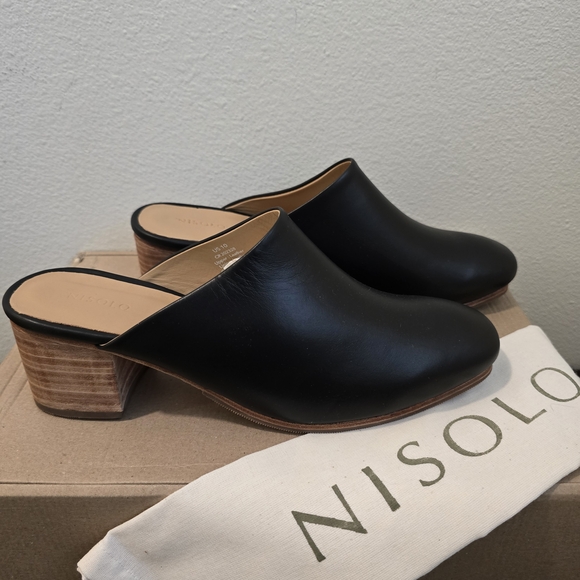 Nisolo‎ All Day Heeled Leather Mule Black Womens Size 10